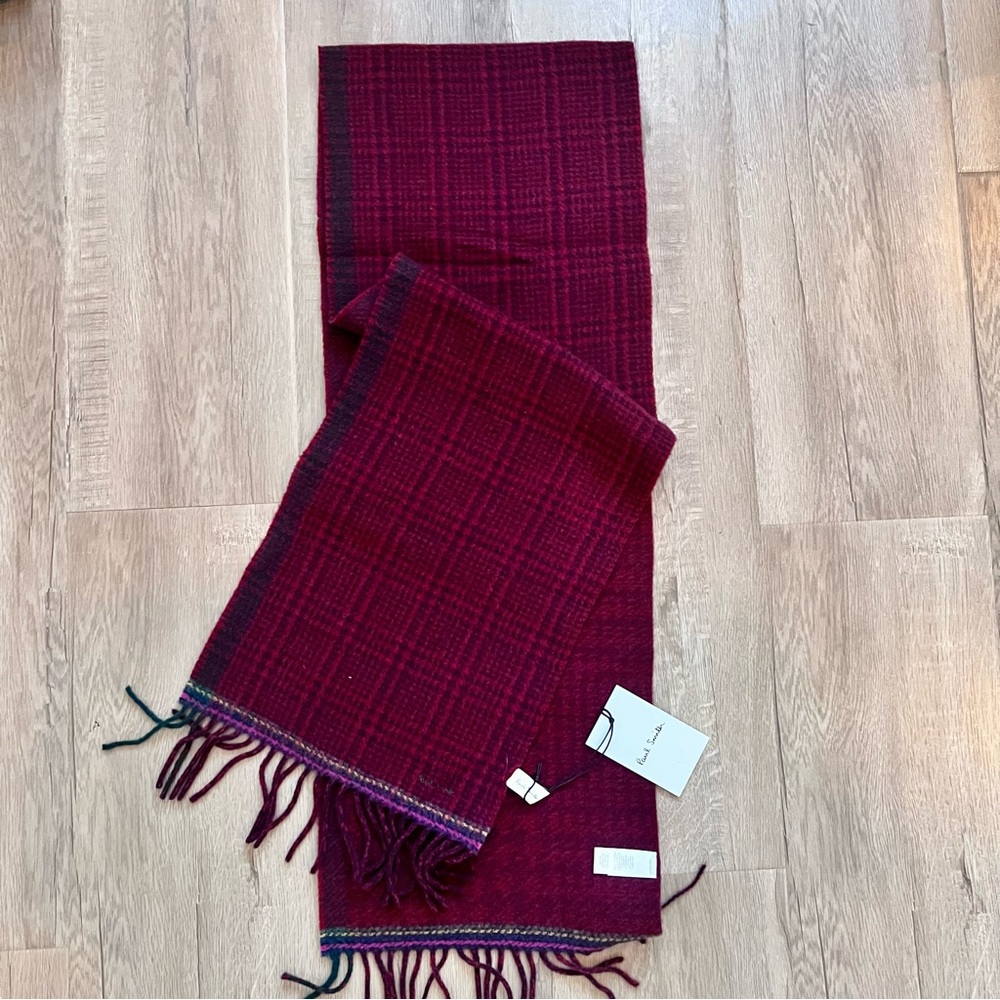 Paul Smith 100% Wool Scarf Wrap Striped Embroidered Signature Red - Holiday Gift